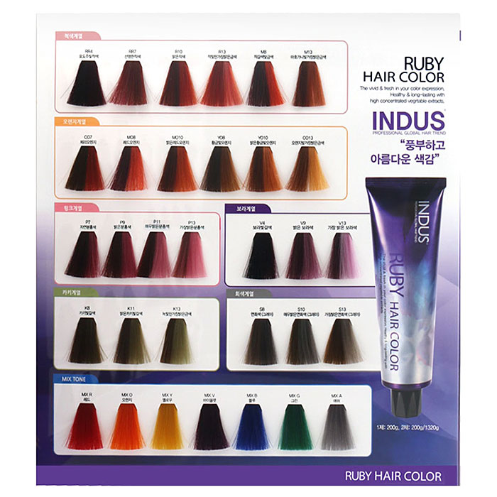 헤어2000,[인더스] 인더스 루비 염색약 컬러차트 총 83컬러+(레벨스케일15컬러)총98컬러 (염색 컬러 차트)